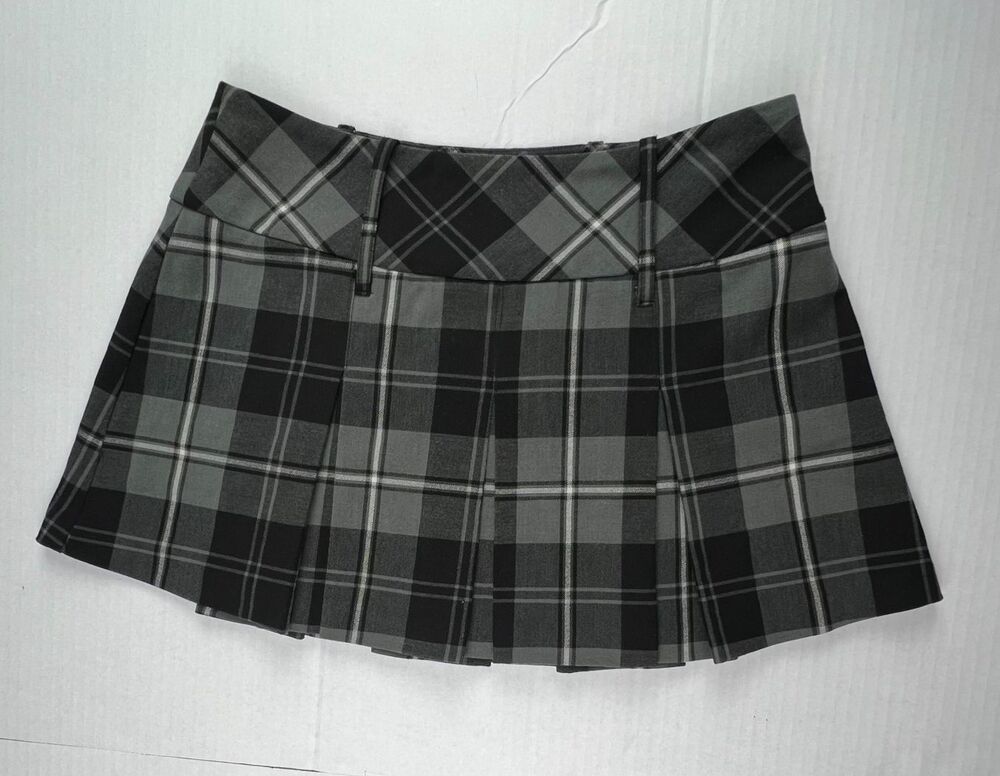 Candie's Vintage Gray Black Plaid Pleated Mini Skirt Size 3 Y2K Punk